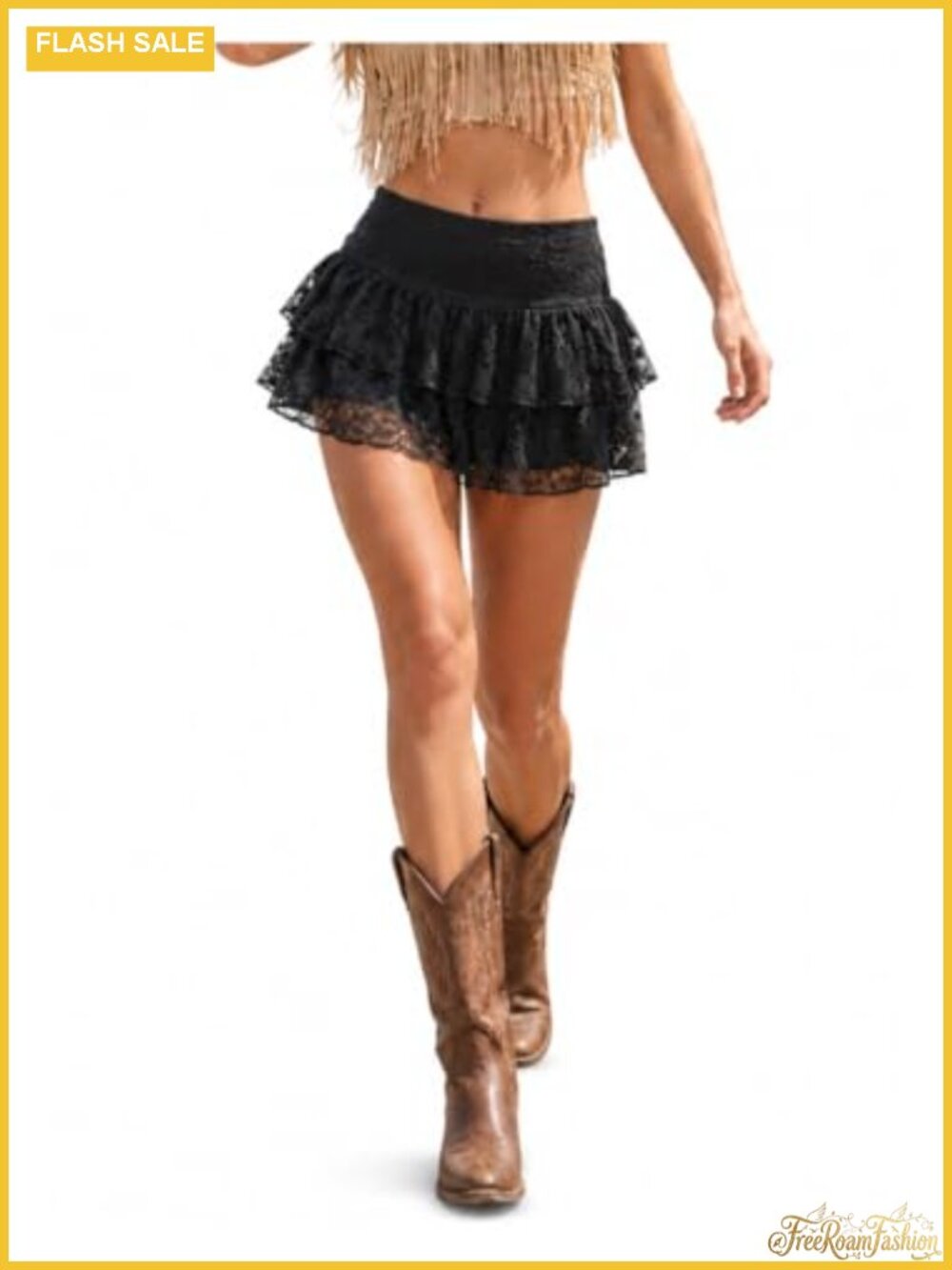 Lace Mini Skirt A Line High Waisted Pleated Tiered Ruffle Skort Summer
